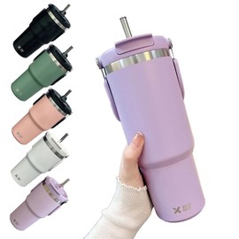 KONARO Tumbler 600ml/900ml Large Capacity Water Bottle with Straw, Lid, Vacuum Insulated, Keeps Hot and Cold, Stainless Steel Bottle, Wide Mouth, Direct Drink, Double Structure, Outdoor, Handle