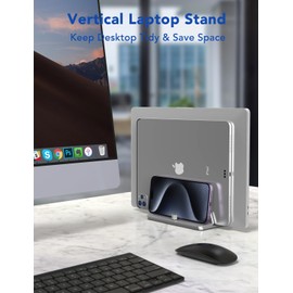 PHOCAR Soporte Vertical para Laptop y Tablet, Anchura Ajustable, Aluminio, Estable, Vertical Base para Laptop, Espacio Ahorrador para MacBook Air, MacBook Pro, MateBook, MiBook, HP ASUS hasta 15.6''