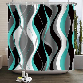 ZJRBJB Teal Shower Curtain Grey and Black Striped Minimalist Shower Curtain Modern Abstract Waterproof Fabric Shower Curtain Set with Hooks for Bathroom Decor 72x72 Inches