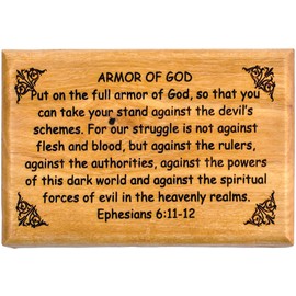 Bible Verse Fridge Magnets, Armor of God - Ephesians 6:11-12, 1.6" x 2.5" Olive Wood Religious Motivational Faith Magnets from Bethlehem, Home, Kitchen, & Office, Inspirational Scripture Décor