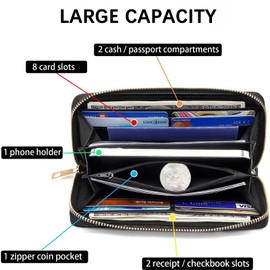 ZXYBNMLE RFID Blocking Leather Wallet for Women – Large Capacity Zip Around Clutch with 8 Card Slots,29 Cash Pockets & Coin Zipper,Sunflower