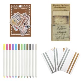 Vienrose Scrapbooking Supplies Kit, Aesthetic Scrapbook Accessories with Stickers, Textured Papers, 12 Metal Pens and 3 Corner Stickers, Art Journaling Supplies for Scrapbook Album, Bullet Journaling