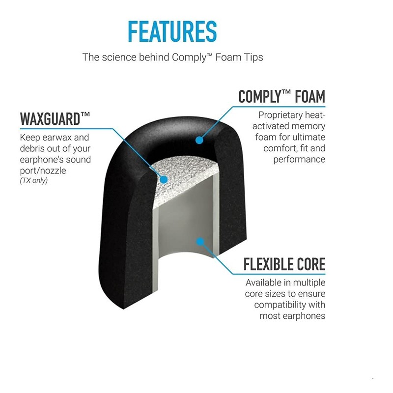 Comply Isolation Plus Noise Cancelling Memory Foam Earphone Tips for