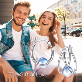 VONALA Moonstone Earrings for Women 925 Sterling Silver Moonstone Double Hoop Earrings Moonstone Jewelry Gifts Mother's Day