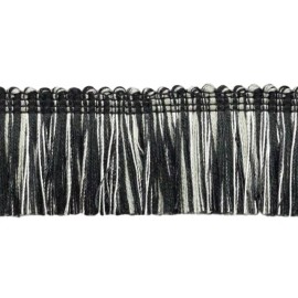DecoPro Black Silver Grey/1 3/4" Brush Fringe Trim/Cloudy Night Sky/Sold by the Yard