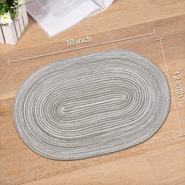 Noctiflorous Oval Braided Placemats 12x18 Inch Table Mats Set of 6 for Dining Tables Natural Woven Heat Resistant Place Mats(08 Grey, 6 pcs)