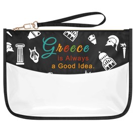 Greece Travel Gift Cosmetic Bag Greece Lover Themed Gifts for Traveller Women Friends Sister Bestie Birthday Christmas Bachelorette Party Favors Greece Trip Gifts Makeup Bag Travel Toiletry Pouch