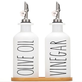 HOMCDALY Olive Oil Dispenser Bottle, Glass Oil Dispenser for Kitchen, White Oil and Vinegar Dispenser Set, Olive Oil Bottle for Kitchen, Oil Container, Oil Cruet| Set of 2 (11.8oz –P–White)