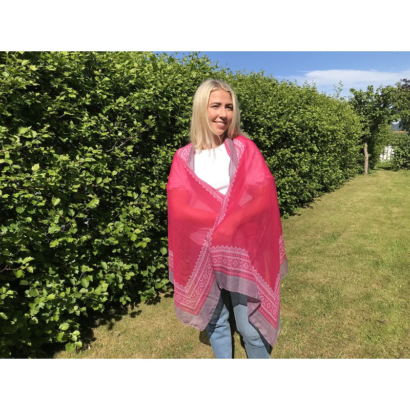 Marius Pattern Soft Spring Summer Lightweight Neck Scarf (Pink/Grey)