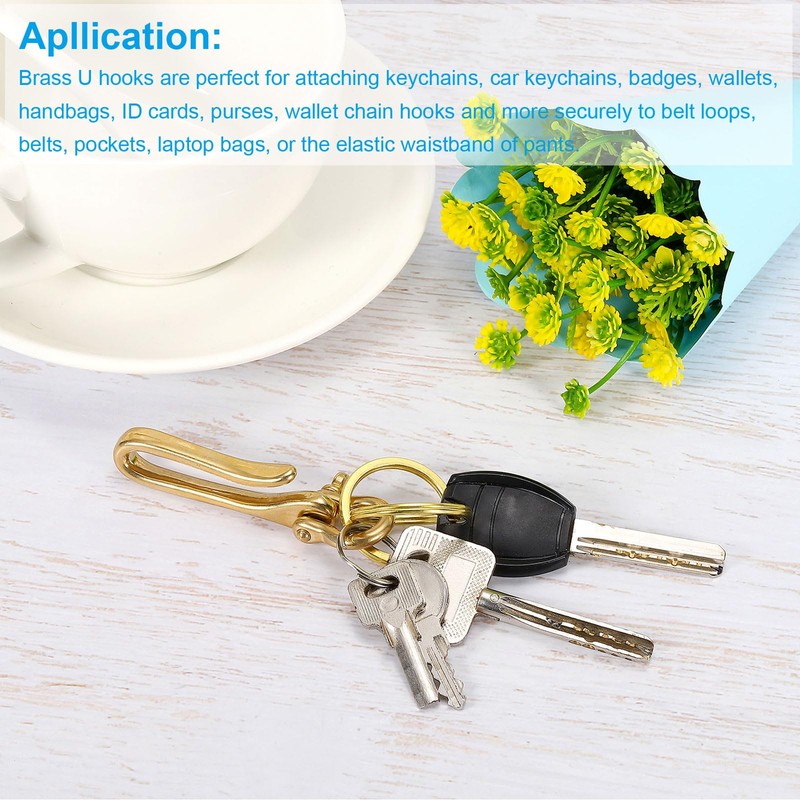 PATIKIL 2.4 Inch Fish Hook Keychain, Solid Brass U Hook