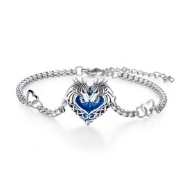 MEDWISE Celtic Dragon Bracelet S925 Sterling Silver Crystal Bracelet Adjustable 7 + 2 Inch Heart Bracelet Dragon Jewellery for Women Girls Mum Gifts, Sterling Silver, Crystal