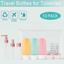 Travel Bottles for Toiletries - 13Pack Travel Toiletries - Leak Proof Refillable Squeezable Containers for Lotion Liquid Shampoo - Travel Bottles - Travel Bottle Set with Lable - BPA-Free