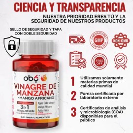 Gomitas Vinagre Manzana Quemador Grasa  Mango Africano y Acido Folico  Control de Antojos y Digestion Ligera  Vitaminas Mujer y Hombre  Oby...        