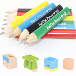 NatCot Triangular Fat Pencil for 2-8 Years Old Kids Use, 3.5-inch 10 Pencil with Pencil Sharpener and Eraser Boy-B Style