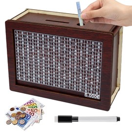 Giugio Wooden Money Box, Retro Money Box Storage Box, Money Box, Children's Savings Target, Piggy Bank with Marker, for Adults and Children