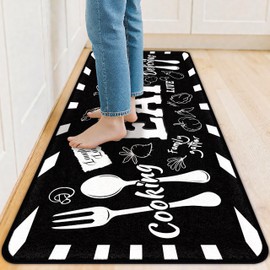 Alfombrillas de cocina antideslizantes, antifatiga para piso, lavables a máquina, cómodas alfombras de lana sintética acolchadas para fregadero, lavadero, oficina, pasillo, diseño de lema de comer