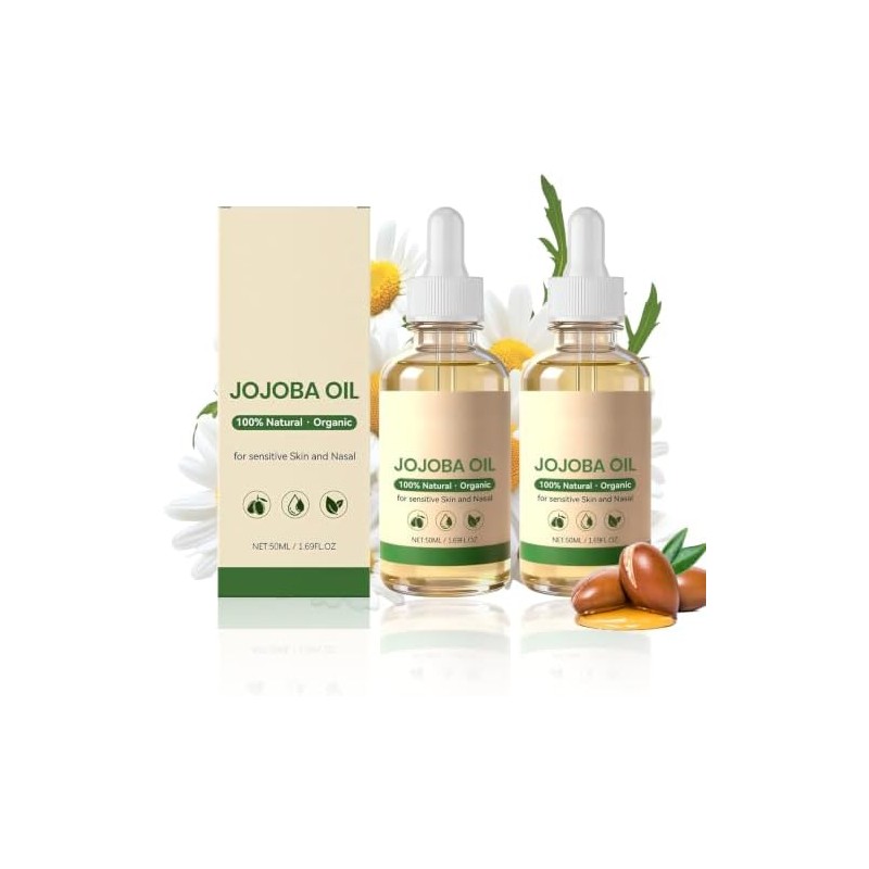 2PCS Aceite de Jojoba Orgánico 50 ml para Cara, Cabello,
