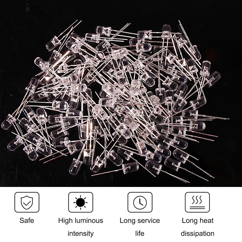 Juasky 150pcs 5mm LED Diode Lights,Clear LED Light Emitting Diodes