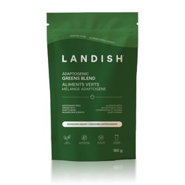 Landish Adaptogenic Greens Powder - Canadian-Grown Organic Greens, Spirulina, Functional Roots & Mushrooms - Energy, Digestion & Immunity - Vegan, Gluten & Caffeine-Free - Made in Canada - 180 g