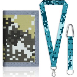 JONYEE Kids Wallet for Boys and Girls 4-16 with Lanyard and Key Chain Holder, Trifold Camo and Cute Wallets for Kids,with Coin and Card Pockets, Novelty Birthday Gifts for Childrens(Digital Yellow)