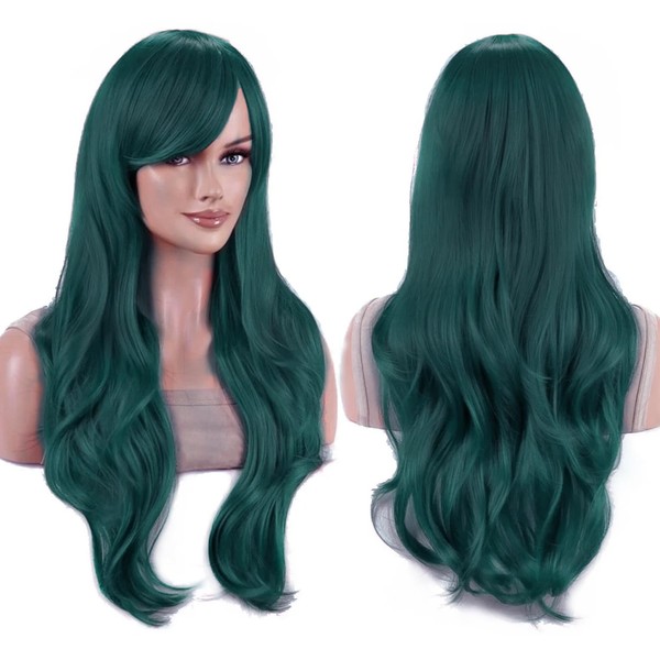 IMISSU 70 cm Long Hair Water Wavy Wigs with Fringe