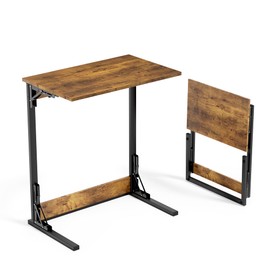 SUNBURY C Shaped End Table, TV Tray, No Assembly Required, Small Side Table for Couch and Bed, Foldable 27.5" Tall Couch Table for Small Spaces, Living Room and Bedroom, Rustic Brown