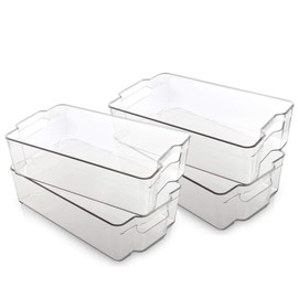 BINO Stackable Plastic Organizer Storage Bins, X-Large - 4 Pack - Pantry Organization and Storage Refrigerator Organizer Bins Fridge Organizer Freezer Organizer Pantry Organizer Pantry Storage