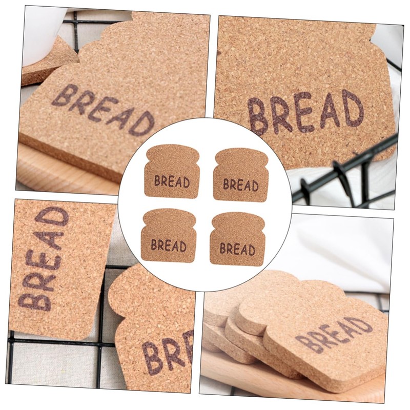 STOBAZA 3sets Bread Shape Heat Insulation Coasters Creative Cork Cup