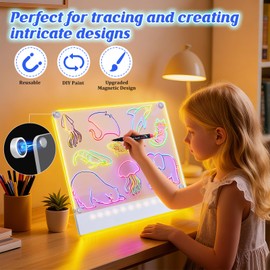 Rechargeable LED Drawing Board for Kids with 7 Colors, Lumi Board Magnetic Light Up Acrylic Dry Erase Board, LED Note Board with 4 Magnets and Built-in Stand Gift Toy for Kids/Girls(11.8"X9.8")