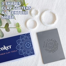 KEOKER Mandala Polymer Clay Cutters and Texture Mats for Clay, Polymer Clay Earring Cutters, 3 Clay Earring Cutters and 1 Boho Polymer Clay Texture Sheets, Clay Cutters for Polymer Clay Jewelry