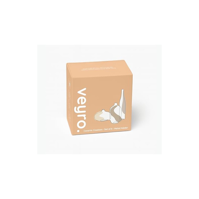 VEYRO Absorbent Ceramic Coasters Set of 6 with Holder