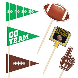 96 pcs Football Flag Wooden Food Picks, Rugby Cupcake Toppers Football Picks for Food Rugby Super Ball Toothpicks for Sports Theme Party Birthday Party