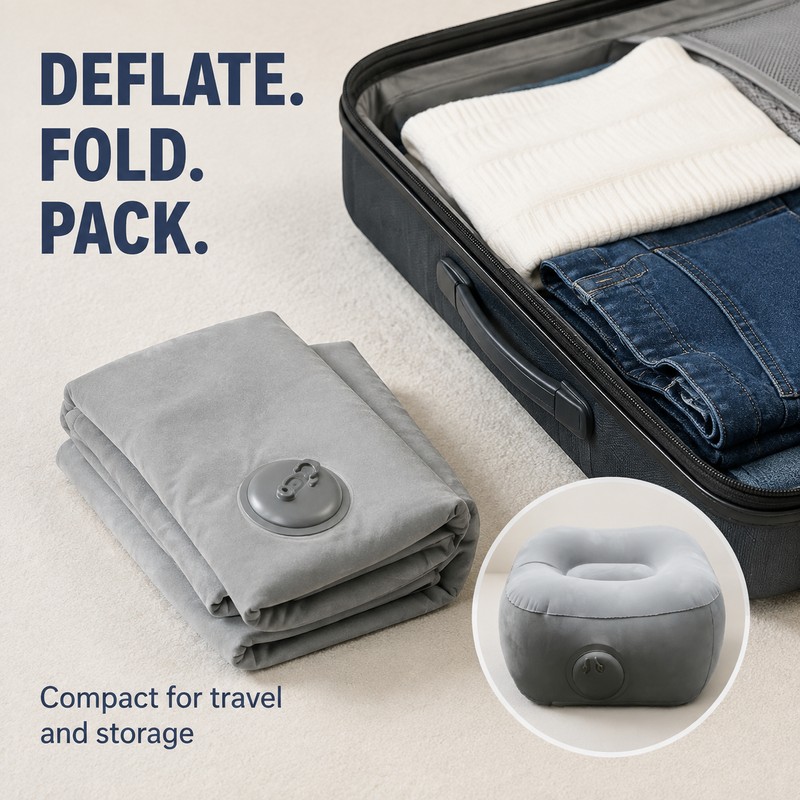 Inflatable PVC Footrest Pillow with Press-to-Inflate Valve for Travel and