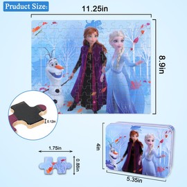 Puzzles for Kids Ages 4-8,Kids Puzzles in a Metal Box,Winter Anna and Elsa Princess Snowman Puzzles,Kids Boys Girls Learning Educational Puzzles Packed in Tin Box,100 Pieces