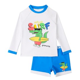 Happy Cherry Boys Rash Guard Set Long Sleeve Swim Set for Toddler Boys Two Piece Bathing Suits with Swim Trunks 4Years Blue