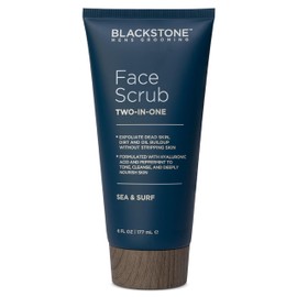 Blackstone Men's Grooming 2-in-1 Facial Scrub & Shave Gel with Hyaluronic Acid and Peppermint - Cleanse & Exfoliate | Hydrates Skin After Shaving | USA Made, Sea & Surf (6 Fl Oz)