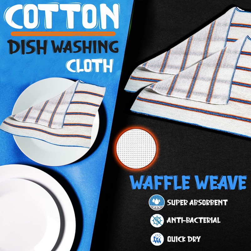 Towelogy® 5 Pack Cotton Dish Cloths Waffle Weave White Super