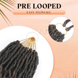 Short Ombre Deep Faux Locs Crochet Hair for Black Women-8 Packs 12 Inch Pre Looped Goddess Locs With Deep Wave Curly Ends Prelooped Synthetic Crochet Braids,Lightweight& Natural(12",T1B/30/27#)