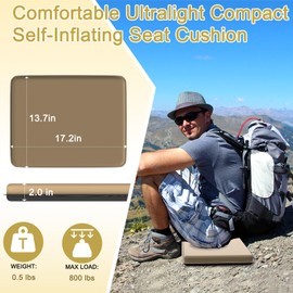 Terself Inflatable Seat Cushion, Portable Self-Inflatable Memory Foam Stadium Camping Seat Mat, Waterproof Portable Seat Cushion Chair Pad with Carry Bag, Airplane Travel, Bleachers（Black + Khaki）