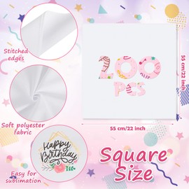 Preboun 200 Pieces White Bandana Bulk Polyester Sublimation Blank Bandana Unisex White Hand Towels, 22 x 22 Inch