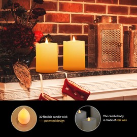 ASLDOIWEH 3x4 Flickering Flameless Candles Set of 2, 2AA Battery Life 600 Hours Battery Candles Flickering with Timer,4 inch Flameless Candles with Remote for Indoor/Outdoor, White