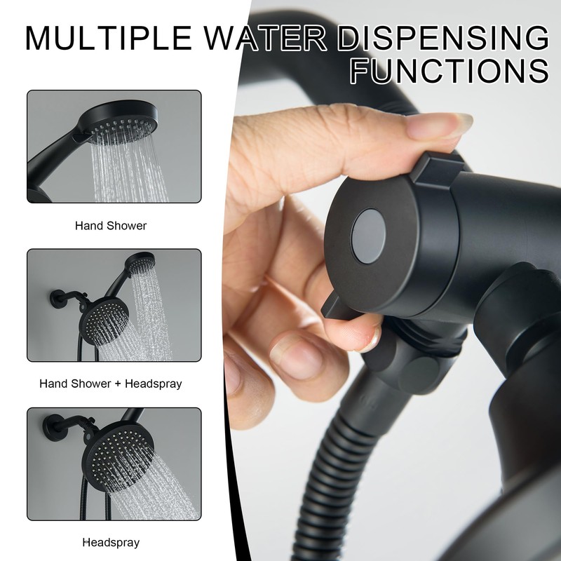 LIWEIKE Matte Black 2 Handle Shower Faucet Set, Wall Mount