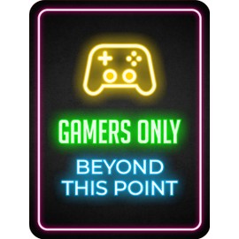 Portrait Round Plus Gamers Only Beyond This Point Wall or Door Sign | Easy Installation | Gaming | Home Decor - Large