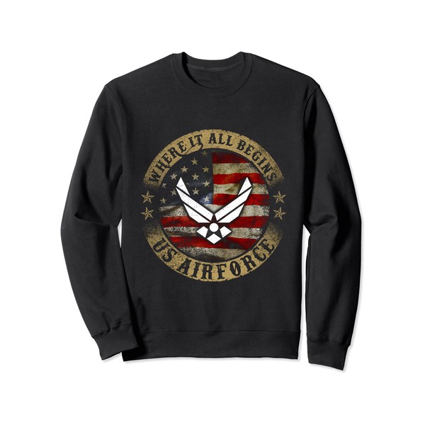 Where It All Begins Us Airborne US Army T-Shirt Sweatshirt, black (black 19-3911tcx), S