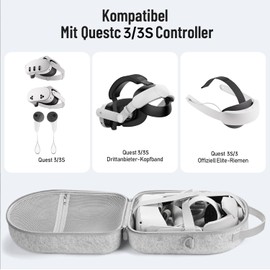 Hard Protective Travel Case for Quest 3/Quest 3S, VR Headset Storage, Controllers and Accessories, Grey