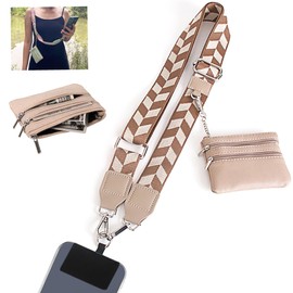 SCINYMC Clip and Go Strap for Phone with Wallet Crossbody, Adjustable Phone Lanyards with Wallet, Phones-Straps with Zippered Pouch, Crossbody iPhone-Strap for All iPhone, Khaki