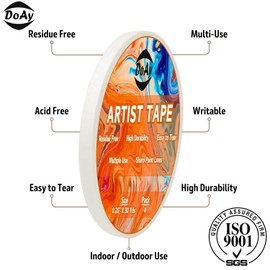 DOAY 4 Pack White Artist Tape - Art Masking Tape for Watercolor Paper, Canvas Acrylic Painting, Curves, Framing, Paint, Gouache, Console - Acid Free Drafting Tape 0.20" Wide - 360FT Total