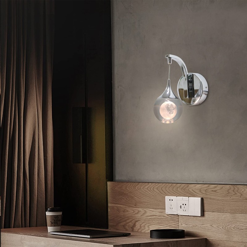 Sedelan LED Crystal Wall Sconce, Moon Modern Wall Light Fixture,