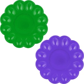 OFXDD Platter Tray for Boiled Eggs - Pack of 2 - Decorative Plastic Deviled Plate - Easter Serving Egg Dish - Holiday Egg Server - 9.44"