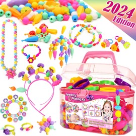 620+ Snap Pop Beads Kit for Girls Toys - Jewelry Making Kit with Bracelets, Headbands & Rings, Arts and Crafts Kit DIY Bracelets Necklace Hairband and Rings Kids Toys for Age 3 4 5 6 Gifts for Kids
